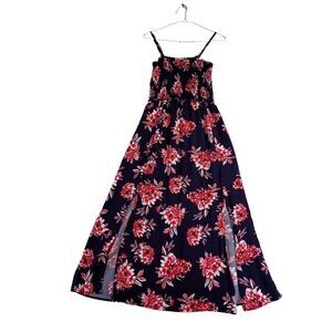 Pacific Vibes Maxi Dress Sz L Floral Sundress Slits Smocked Tropical Vacation